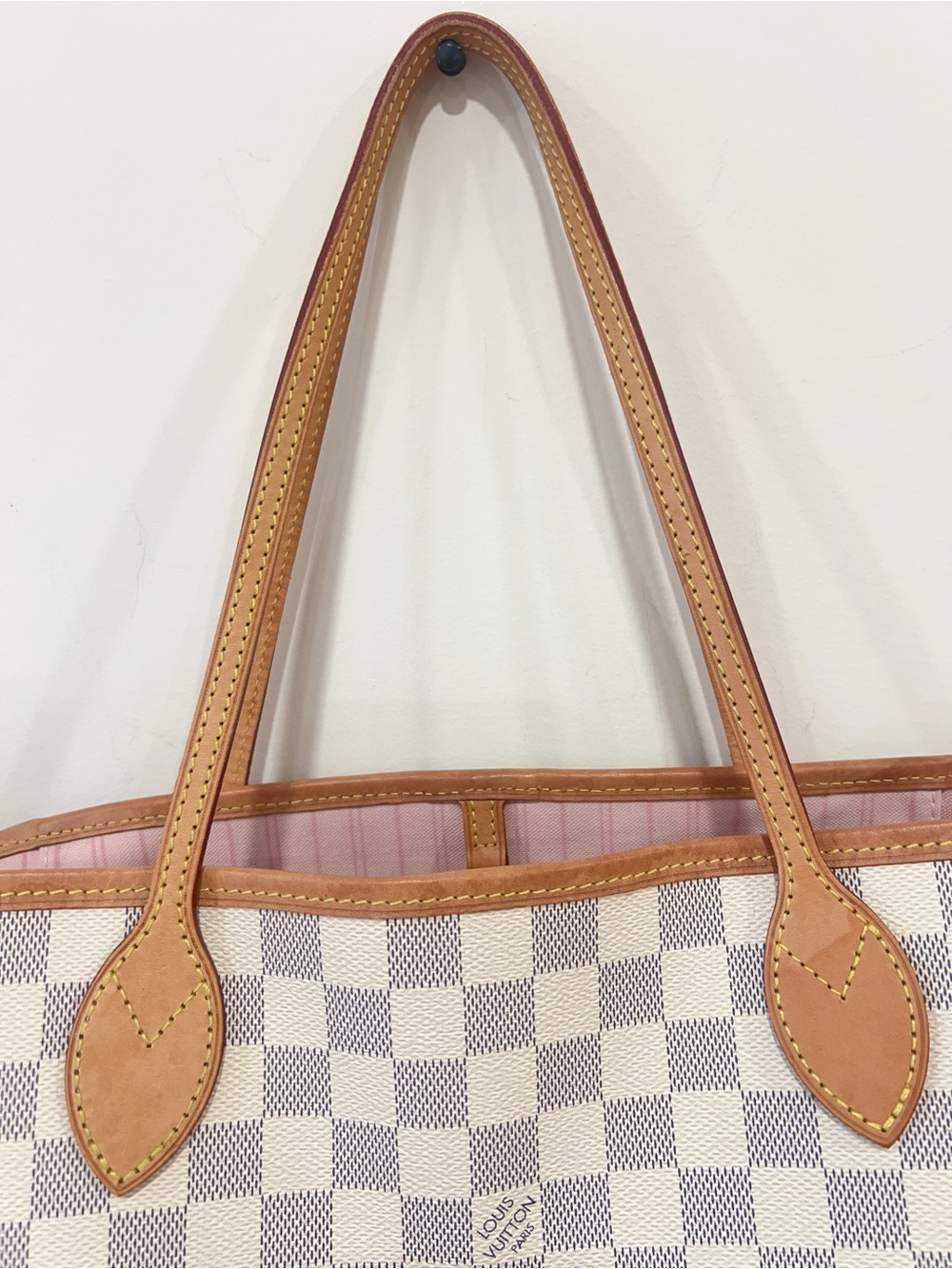 Louis Vuitton Damier Azur Check Tote with Tan Leather Trim - Picture 5 of 11